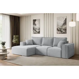 altdecor Ecksofa Cord mit Schlaffunktion und Bettkasten 2-Sitzer Grau
