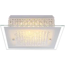 GLOBO Led Deckenleuchte Kristalle Kristallleuchte Glas opal Deckenlampe Wohnzimmer, Metall Chrom, Led 12w 1030lm warmweiß, Lxbxh 30x30x8 cm