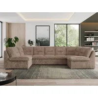 MKS Meble Sofa XXL U-Form Beige, Wohnlandschaft U Form mit Schlaffunktion, Sofa mit Schlaffunktion, Schlafsofa, Wohnzimmer Couch mit schlaffunktion - Morbido... - Braun