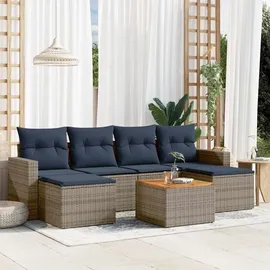 vidaXL 7-teiliges Gartensofa-Set mit Kissen, grau, Polyrattan - Grau