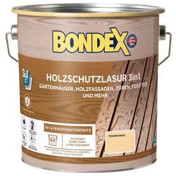 Bondex Holzschutzlasur 3in1 außen, 4L für 64 m2, Seidenmatt, UV- & Feuchtigkeitsschutz, Farblos