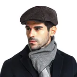AfinderDE Herren Barett Cap Winter Schirmmütze Schiebermütze Newsboy Cap Flat Kappe Flatcap Mütze Maler Achteckige Hüte Baskenmütze - L
