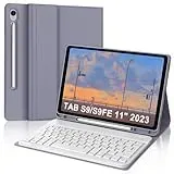 IVEOPPE Tastatur für Samsung Galaxy Tab S9 FE 10.9"/S9 11", Hülle mit Tastatur für Samsung Tab S9/S9FE 2023, Bluetooth Magnetisch QWERTZ Tastatur Galaxy S9 Tablet, Lila