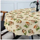 ANRO Tischdecke Stoff Digitalprint Tischtuch EasyClean ACRYL Beschichtet Tischwäsche (Einzelstück 1-tlg), auch als Gartentischdecke - ACRYL Beschichtet beige Oval | 140 cm x 260 cm