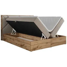 MKS Meble Boxspringbett 160x200 mit Bettkasten, Polsterbett 160x200 mit Matratze H4, Boxspringbett 160x200 mit Kopfteil, Boxspringbett mit Massivholz - Gunar... - Beige