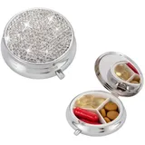 iHMeiju Pillenbox, 3 Fächer, Medizin Pillendose, Bling Kristall Strass Wasserdicht Tasche Organizer für Vitamin/Fischöle/Nahrungsergänzungsmittel (Silber)