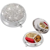 iHMeiju Pillenbox, 3 Fächer, Medizin Pillendose, Bling Kristall Strass Wasserdicht Tasche Organizer für Vitamin/Fischöle/Nahrungsergänzungsmittel (Silber)