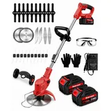 21V Akku Rasentrimmer, 2 x3,0Ah Akku und Ladegerät, 2 in 1 Elektrischer Freischneider/Rasentrimmer mit Akku, Leichter Rasenkantenschneider mit, 5 Messerarten für Rasen, Garten