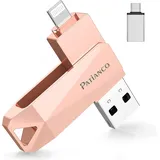 Patianco USB Stick für iPhone,[MFI Zertifizierter] 256GB Speicherstick für iPad USB 3.0 Pendrive Flash Laufwerk mit iOS Android systeme Min USB C Stick für Android Handy/Laptop/PC/Mac/iOS(Rosa)