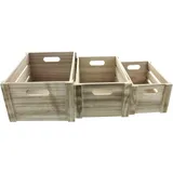 Dekoleidenschaft 3x Holzkiste "Basic", Aufbewahrungskiste, Holzbox mit Griffen, Aufbewahrungsbox, Ordnungsbox
