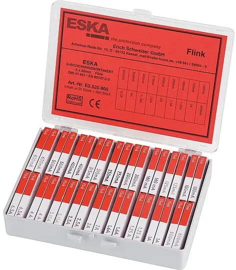 Feinsicherungssortiment flink Ausführung 5 x 20 mm 360 Stück