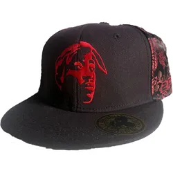 Tupac Damen und Herren Hip Hop Cap mit Tupac-Stickerei Flat-Rim TC108517TUP3 Schwarz/Rot - One-Size