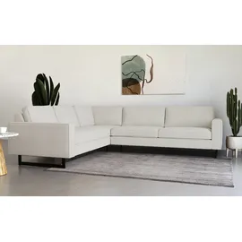 PLACES OF STYLE Ecksofa »Pinto, XXL, 250/290 cm, langer Schenkel, Ottomane«, Cord, Chenille, Lederoptik, mit Keder, Metallfüße, Wellenunterfederung