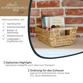 HMF Aufbewahrungskorb Badezimmer geflochten aus Wasserhyazinthe mit Holzgriffen 32 x 22 x 12 cm beige