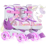 OLYSPM Rollschuhe Mädchen,Rollschuhe Kinder,4 Größen Einstellbare Rollschuh mit 8 Blinkenden Rädern für Jungen,Mädchen,Anfänger(Violett)