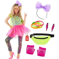 Morph 80er Jahre Damen Kostüm Neon – Fasching Karneval Party Outfit für Frauen – Größe L