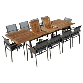 ASS Altenburger Gartengarnitur Edelstahl Batyline A-Grade Teak Set Ausziehtisch 200-240-280 x 100 cm + 10 Sessel mit Batyline Bespannung Serie KUBA-BRA...
