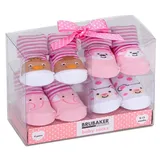Brubaker 4 Paar Babysocken Mädchen 0-12 Monate - Tiere Rosa Gelb - 0-12 Monate