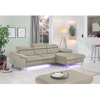 Cotta Ecksofa »Komaris L-Form, B: 244 cm« mit Kopfteilverstellung, optional Bettfunktion, Bettkasten & Licht, grau