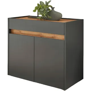 furn.design Flurkommode Grau, Eiche Wotan, Nachbildung,Eiche, Uni, Holz Optik, 1 Fächer, 2 Schubladen, 80x70x40 cm, Garderobe, Schuhaufbewahrung, Schuhschränke