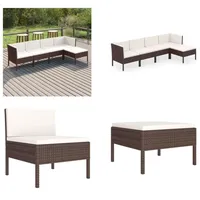 vidaXL 5 tlg. Garten Lounge Set mit Auflagen Poly Rattan Braun - Garten-Sofagarnitur - Garten-Sofagarnituren - Gartensofa-Set - Gartensofa-Sets - Braun