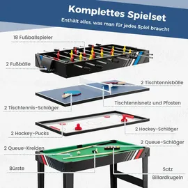 Costway 4 in 1 Tischkicker, Multifunktionstisch mit Tischfußball,Billard,Tischtennis&Airhockey, Kombi-Spieltisch-Set für Kinder&Erwachsene 125x97... - Schwarz