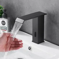 XJTNLB Waschtischarmatur Sensor Schwarz Wasserhahn Bad Wasserfall aus Messing Mischbatterie Waschbecken Automatischer Wasserhahn,Niedrig