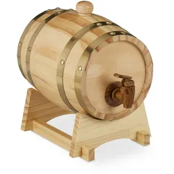 Relaxdays Holzfass 1,25 l, mit Bock, Zapfhahn, für Whiskey, Wein, Spirituosen, Whiskyfass HxBxT 23 x 16 x 25,5 cm, natur