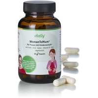vitelly WomanToMum® Kinderwunsch Vitamine – OHNE JOD – 14 hochdosierte Mikronährstoffen Folat, Vitamin D, Vitamin B Komplex, Coenzym, Zink, Selen - Monatspackung mit 60 Kapseln