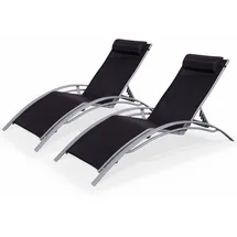 sweeek 2er Set Sonnenliegen aus Aluminium - schwarz - Liegestühle aus Aluminium und Textilene - Louisa