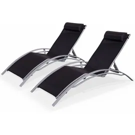 sweeek 2er Set Sonnenliegen aus Aluminium - schwarz - Liegestühle aus Aluminium und Textilene - Louisa