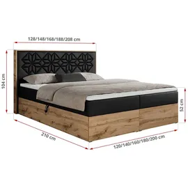 MKS Meble Boxspringbett 160x200 mit Bettkasten, Polsterbett 160x200 mit Matratze H3, Boxspringbett 160x200 mit Kopfteil, Boxspringbett mit Massivholz - Nessi... - Schwarz