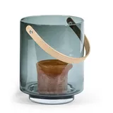 coco+cozy Bodenwindlicht Windlicht Hamptons Ø 22,5x28cm, Glas (Rauchglas), mundgeblasen, Designobjekt, Henkel aus Holz Ø 22,5 cm x 22.5 cm x 28 cm x 22.5 cm
