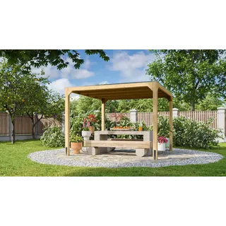 Karibu Holzpavillon "Cubus", beige (braun), B/H/T: 320cm x 239cm x 320cm, Pavillons, naturbelassen, BxTxH: 320x320x235 cm