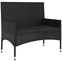 Furnicato Gartenbank 2-Sitzer mit Kissen Schwarz Poly Rattan