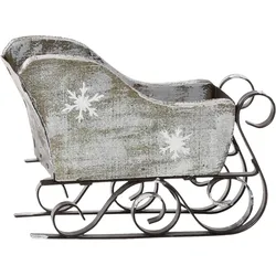 Chic Antique Vintage Schlitten mit Schneeflocke, H12/L10/B5 cm, Grau