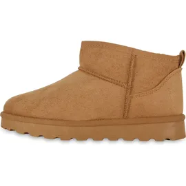 VAN HILL Damen Winter Boots Stiefeletten Profil-Sohle Schuhe 216511 Hellbraun, 40 - 40