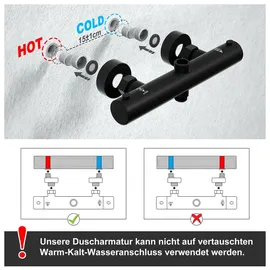JOHO Regendusche Duschsystem mit Thermostatarmatur matt Schwarz 3525+Thermostat MB