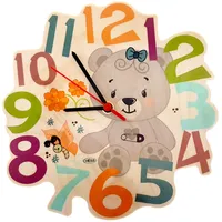 Hess Holzspielzeug 30012 - Wanduhr aus Holz für Kinder, Serie Bär Nature, mit Quarzuhrwerk, handgefertigt, Durchmesser ca. 24 cm, farbenfroher Zeitanzeiger für ́s Kinderzimmer