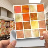 Fliesenaufkleber Orange Gelb Klebefliesen PVC Wasserdicht Fliesenaufkleber Bad Ölfest Küchenrückwand Folie Hitzebeständig Treppenaufkleber Selbstklebend Wasserfest Mosaikfliesen 20x20x10pcs