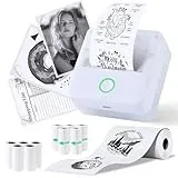 PRAOAHEI Mini Drucker, Tragbarer Fotodrucker mit 10 Rollen Druckerpapier, Bluetooth-Etikettendrucker, Thermodrucker für Notizen, Fotos, Tagebücher, Heimwerken, kompatibel mit iOS und Android