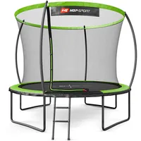 Hop-Sport Trampolin Outdoor Ø 305/366/427/488 cm - Trampolin mit innovativen, gebogenen Netzstangen, Sicherheitszertifikaten und Sicherheitsnetz (Grün/Schwarz, 305cm)