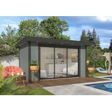 Palmako Gartenhaus Lydia 385 x 291 cm mit Glasschiebetüren grau lackiert