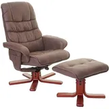 HHG - Relaxsessel 320, Fernsehsessel Liegesessel TV-Sessel mit Hocker Wildlederimitat braun