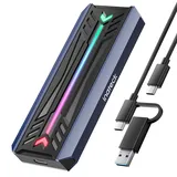 Inateck RGB M.2 NVMe SATA SSD Gehäuse 10 Gbps, USB 3.2 Gen 2 Gehäuse unterstützt UASP Trim für NVME/SATA SSDs 2230/2242/2260/2280(M Key/B+M Key), werkzeuglose Installation (bis zu 4TB), FE2024