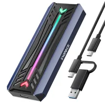 Inateck RGB M.2 NVMe SATA SSD Gehäuse 10 Gbps, USB 3.2 Gen 2 Gehäuse unterstützt UASP Trim für NVME/SATA SSDs 2230/2242/2260/2280(M Key/B+M Key), werkzeuglose Installation (bis zu 4TB), FE2024