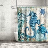 JOKITA Duschvorhang 240x200 Seepferdchen Meeresschildkröte Duschrollo Wasserabweisend Anti-Schimmel mit 12 Duschvorhangringen, 3D Bedrucktshower Shower Curtains, für Duschrollo für Badewanne Dusche