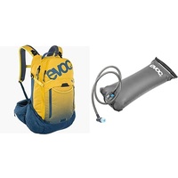 EVOC Unisex - Erwachsene Trail PRO Backpack HYDRATION BLADDER 3L Trinkblase für den Rucksack (26L, Größe: L/XL, Rückenprotektor, individuelle Schultergurte), Curry/Denim/Carbon Grau