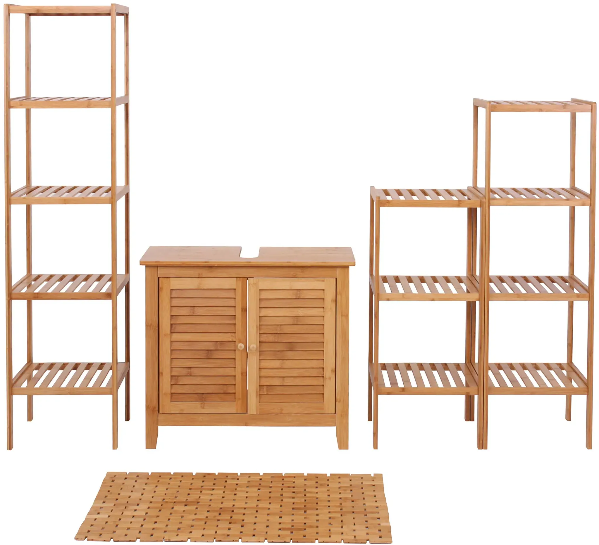 Badezimmerset HWC-B18, Komplett Badezimmer Badmöbel Badset Badschrank, Bambus