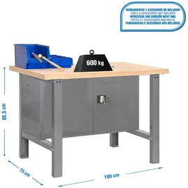 Proregal Werkbank Grau, Metall, 180x87x75 cm, Freizeit, Heimwerken, Werkstatt, Werkbänke